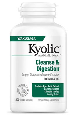 Kyolic Aged Garlic Extract Formula 102, Ginger and Glucanase Enzyme Complex, 200 Vegetarian Capsules