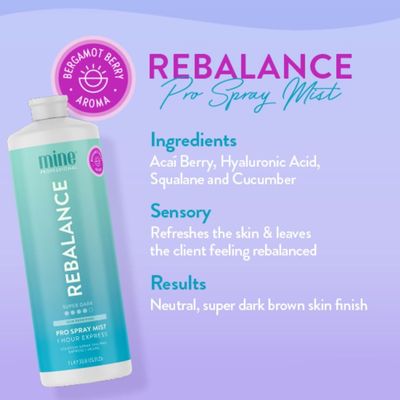 MineTan Aromatherapy Spray Tan Solution Rebalance - Mood Enhancing Sunless Tanning For a Super Dark, Hydrated Skin Finish, Enriched wRefreshing Acai Berry, Cucumber, &amp; Hyaluronic Acid, 33.8 Fl Oz