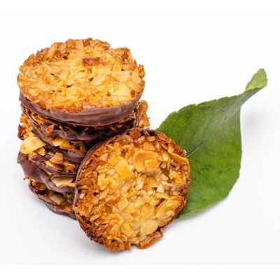 Andy Anand Dark Chocolate Florentines 24 pcs Orange and Almonds Cookies, Wafer Thin, Flown in from Italy, Made in Authentic Traditional Italian way, Taste in Every Bite 7.0 oz