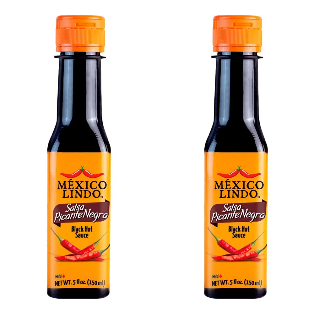 Mexico Lindo Picante Negra Hot Sauce Light &amp; Spicy 8,400 Scoville Level Great with Asian Food, Seafood &amp; Meat 5 Fl Oz Bottle Pack of 2