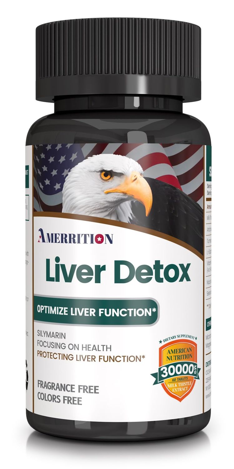 Amerrition Liver Support Supplement with Milk Thistle Silymarin, Artichoke Extract, Turmeric - Optimal Liver Function and Digestive Health - 60 Tablets