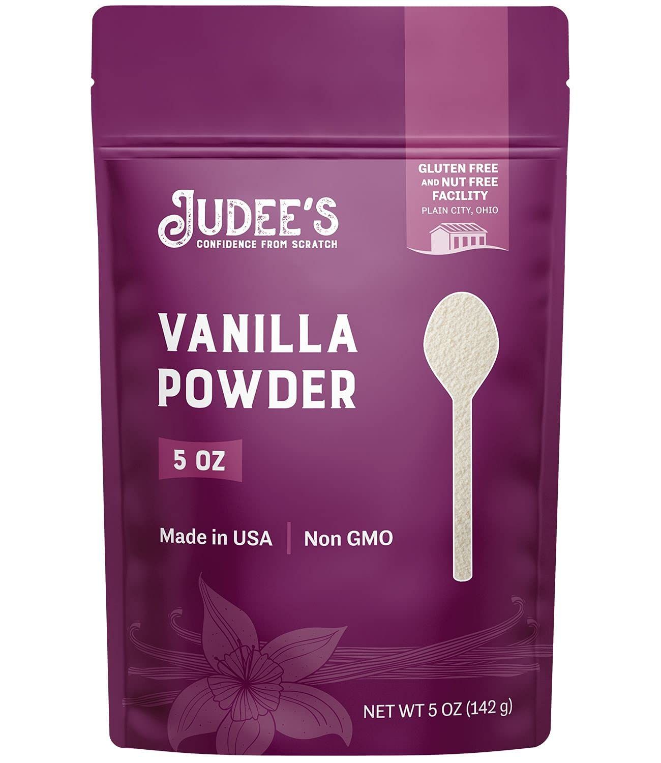 Judee&#39;s Premium Vanilla Powder 5 oz - Non-GMO and Made in the USA - Gluten-Free and Nut-Free - Add Extra Vanilla Flavor to Baked Goods, Coffee, Yogurt, Smoothies, and Protein Shakes