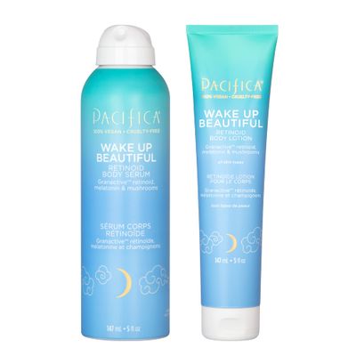 Pacifica Wake Up Beautiful Body Lotion &amp; Serum Set of 2 - Overnight Body Treatment wGranactive Retinoid, Mushroom &amp; Melatonin, Hydrating Moisturizer Duo for Plumper Skin, Vegan &amp; Cruelty-Free Clean