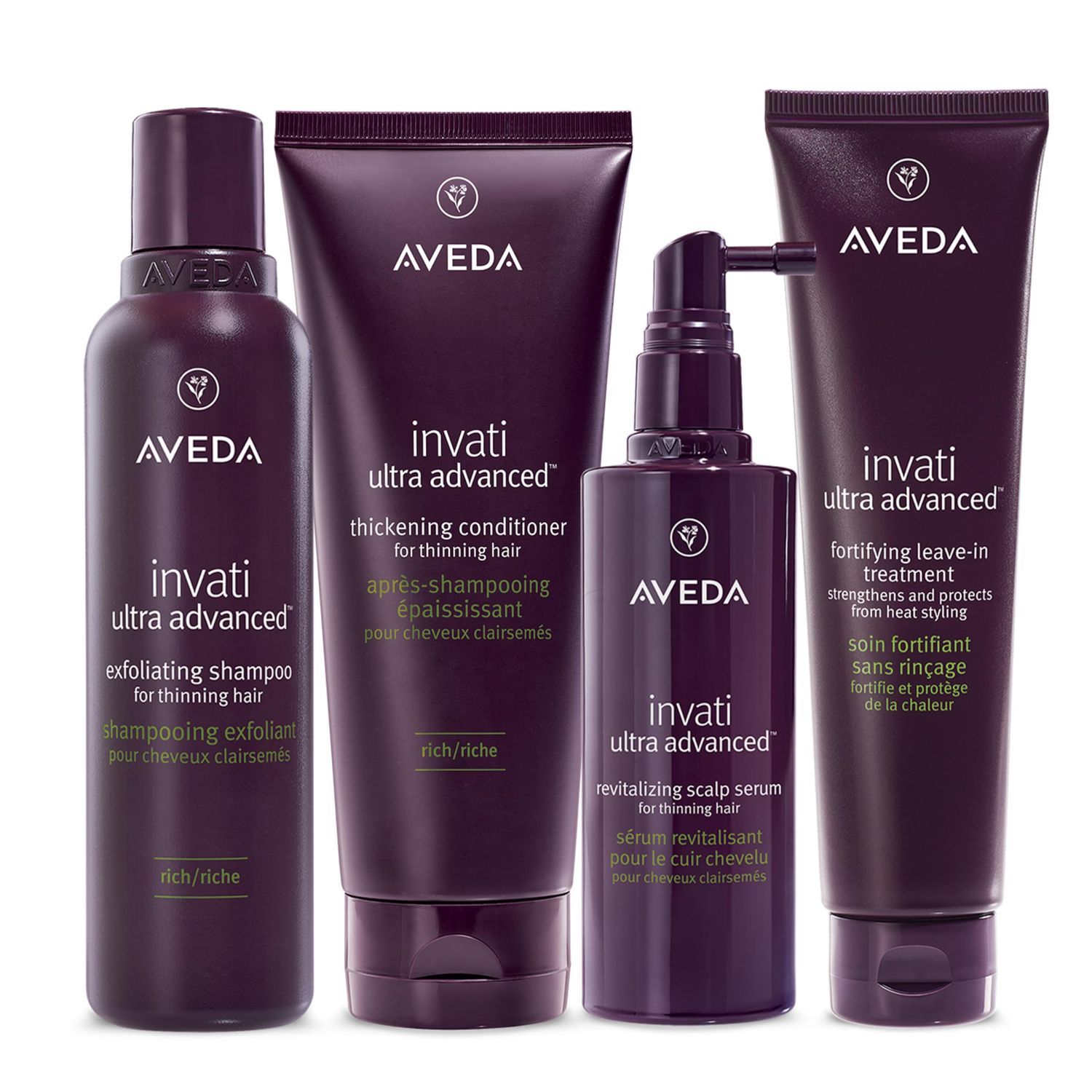 Aveda Invati Ultra Advanced Rich 4-Step System Exfoliating Shampoo, Thickening Conditioner, Revitalizing Scalp Serum, Fortifying Leave-In Treatment Reduces Hair Loss by 77
