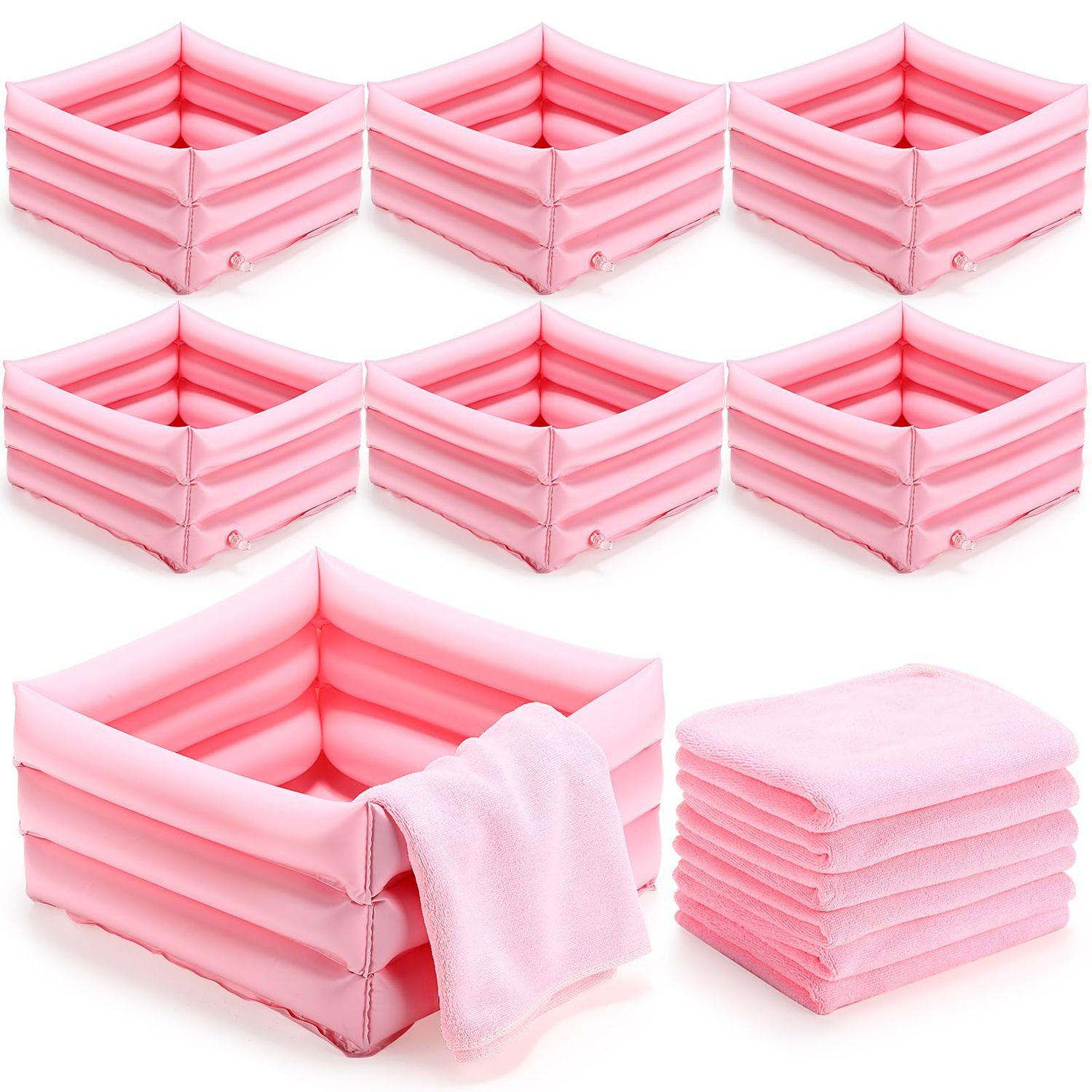 FillTouch 12 Pcs Foot Spa Kit for Girls 12.5 x 12.5 x 8.3 Inch Foot Care Bath and 12 x 28 Inch Hand Towels Washbasin Salon Towels for Spa Party Sleepover SuppliesLight Pink