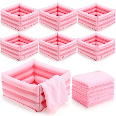 FillTouch 12 Pcs Foot Spa Kit for Girls 12.5 x 12.5 x 8.3 Inch Foot Care Bath and 12 x 28 Inch Hand Towels Washbasin Salon Towels for Spa Party Sleepover SuppliesLight Pink
