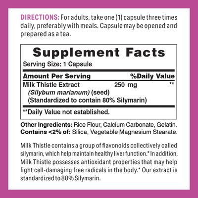 Vitamin World Milk Thistle Silymarin Standardized Extract 250mg 100 Capsules, St. Marys Thistle, Supports Liver Health, Antioxidant, Rapid-Release, Gluten Free