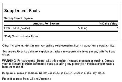 Swanson Liver Glandular 500 Milligrams 60 Capsules