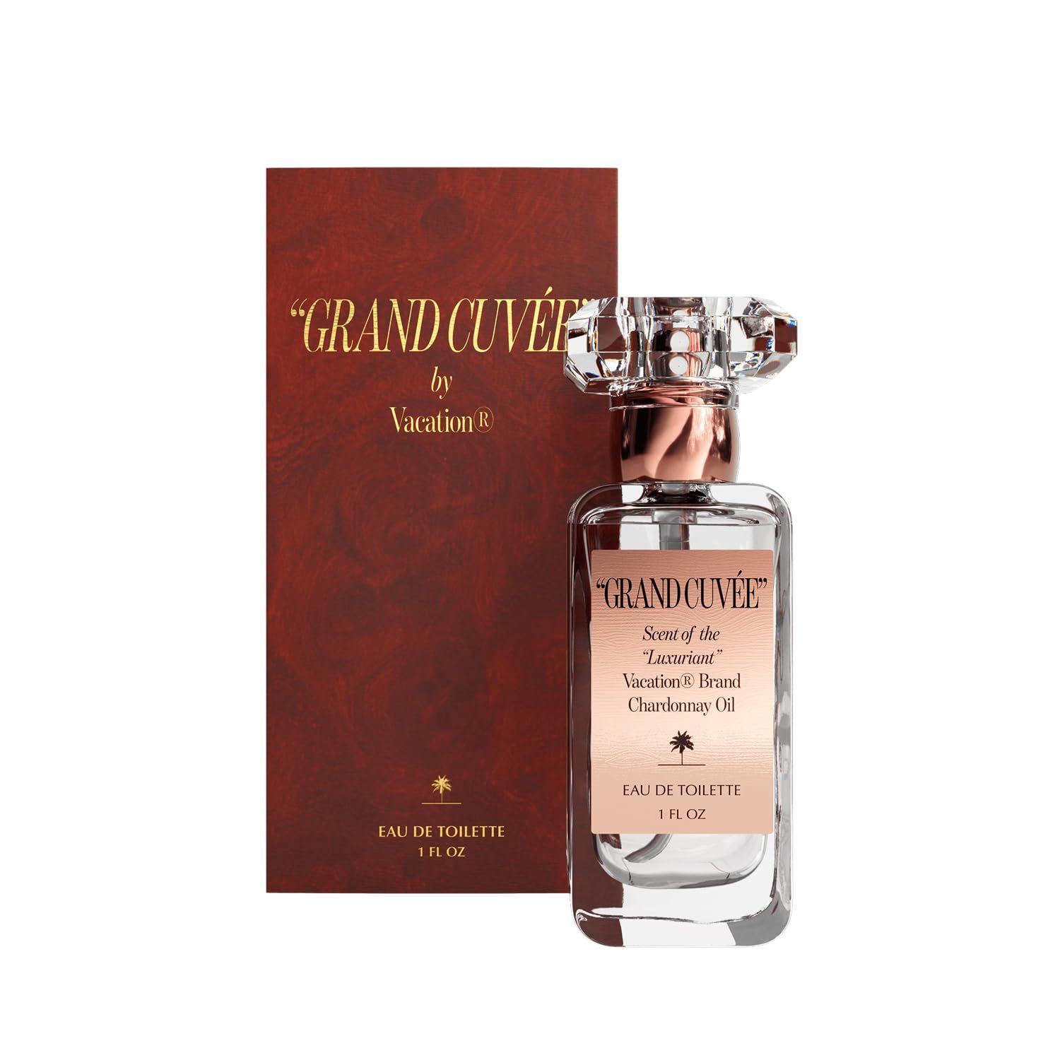 VACATION GRAND CUVEE Eau de Toilette Sunscreen, Amber Vanilla Perfume for Women &amp; Men, Unisex Summer Scent with Argan, Peach, Cedarwood &amp; Vanilla Bean, 1 Fl. Oz.