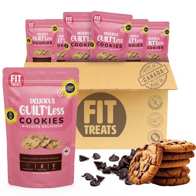 Fit Treats Crunchy GuiltLess Chocolate Chip Cookies with Sunflower Seed Flour &amp; Butter Fresh Cookies Are Gluten-Free, Nut-Free, Vegan &amp; Allergen-Free Snack for Kids Source of Protein, Pack of 6 125g