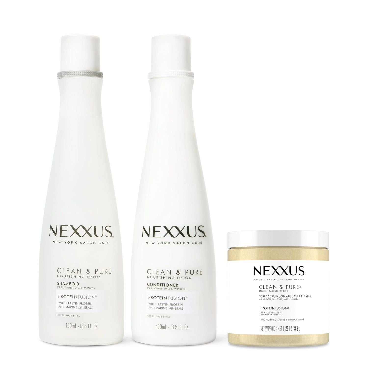Nexxus Clean &amp; Pure Hair Regimen Pack Shampoo, Conditioner and Scrub Detox Hair Products Sulfate Free, Silicone free, Paraben Free 3 Count