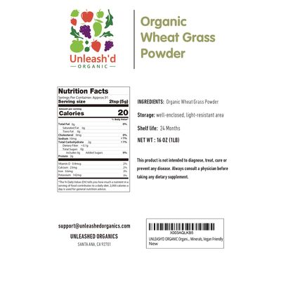 UNLEASH'D ORGANIC Wheatgrass Powder, 16 oz, Vegan, Immune Boosting, Rich in Vitamins, Fiber &amp; Minerals