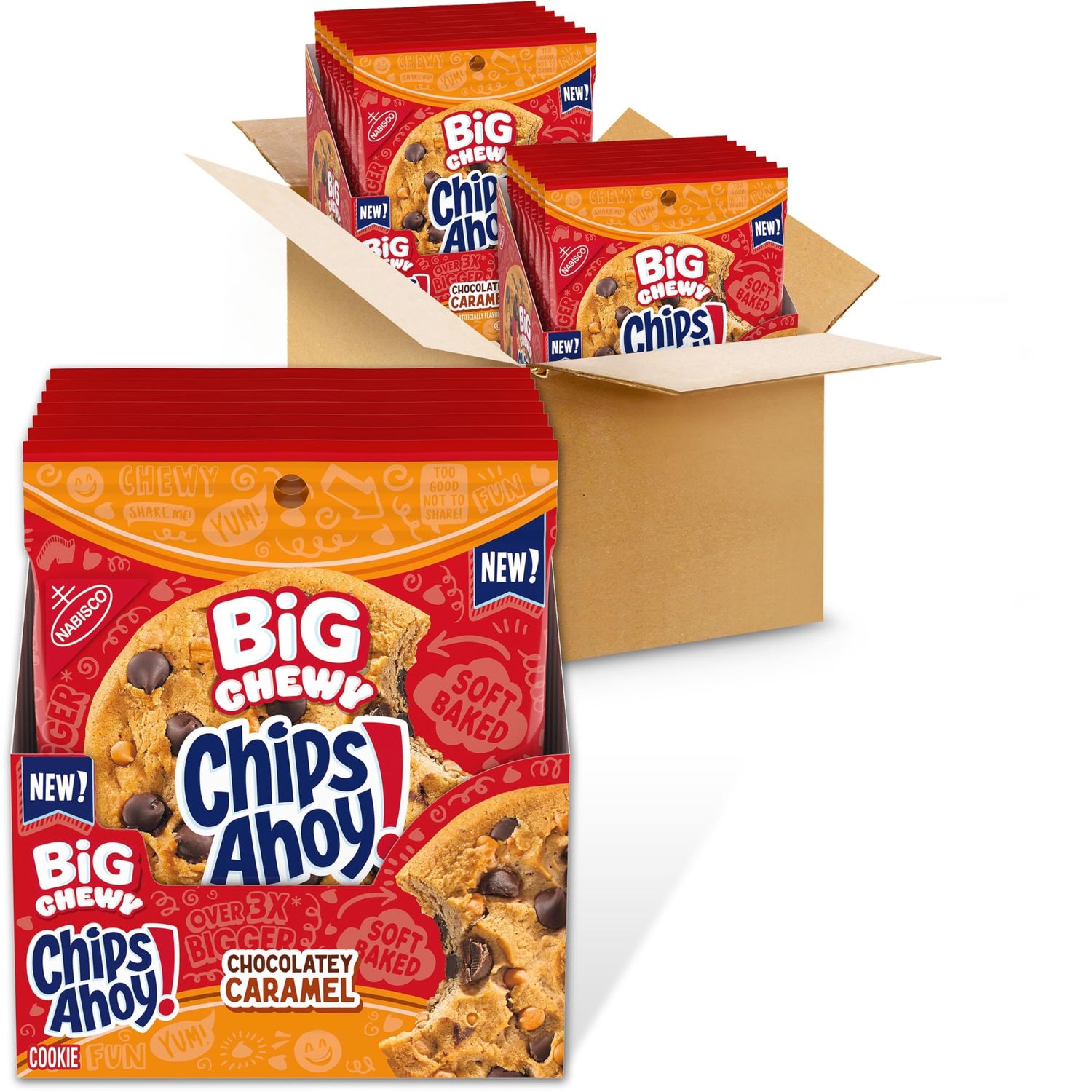 CHIPS AHOY! Big Chewy Chocolate Chip Cookies, Chocolatey Caramel, 14 Snack Packs 1 Cookie Per Pack
