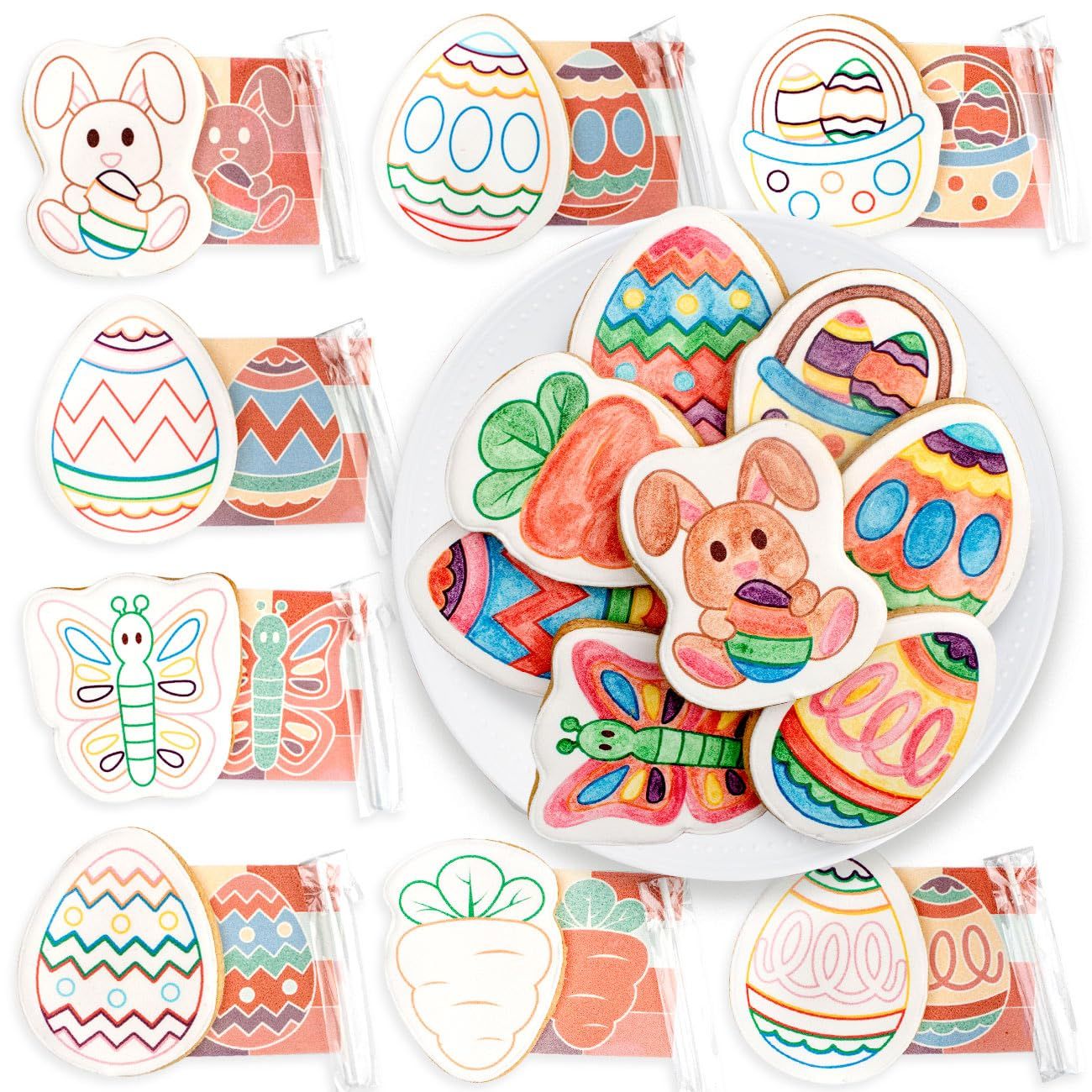 Deliana&#39;s Bakery - Easter Paint-Your-Own Cookie Kits 16 Ct - Vanilla Flavor - Individually Wrapped - Perfect for Easter Basket - Easter Eggs - Easter Basket Stuffers - Cookie Decorating Kit