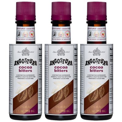 Angostura Cocoa Bitters - 4 FL OZ, Premium Cocktail Bitters for Home and Professional Mixologists, Kosher Certified, Sodium-Free Flavor Enhancer 3 PACK