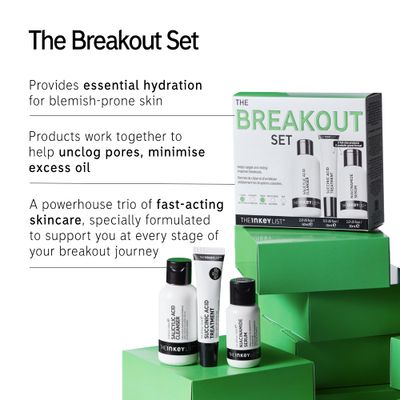 The INKEY List Acne Treatment Set - Salicylic Acid Cleanser, Niacinamide Serum &amp; Succinic Acid Spot Treatment - Clears Acne, Breakouts &amp; Blemishes - Skincare for Oily, Acne-Prone Skin