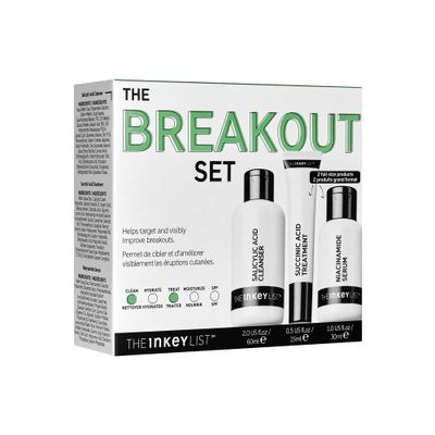 The INKEY List Acne Treatment Set - Salicylic Acid Cleanser, Niacinamide Serum &amp; Succinic Acid Spot Treatment - Clears Acne, Breakouts &amp; Blemishes - Skincare for Oily, Acne-Prone Skin