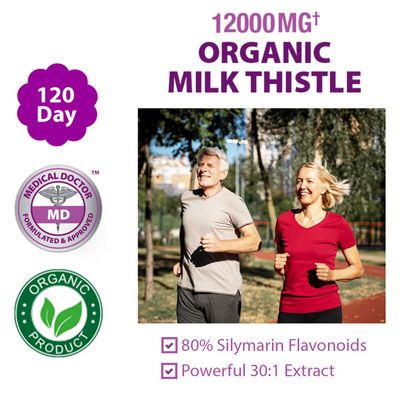 Lean Nutraceuticals Organic Milk Thistle Liver Cleanse Detox &amp; Repair - 12000mg Milk Thistle Extract with Dandelion Root &amp; Artichoke - Liver, Kidney &amp; Gallbladder Support, 120 Vegan Capsules