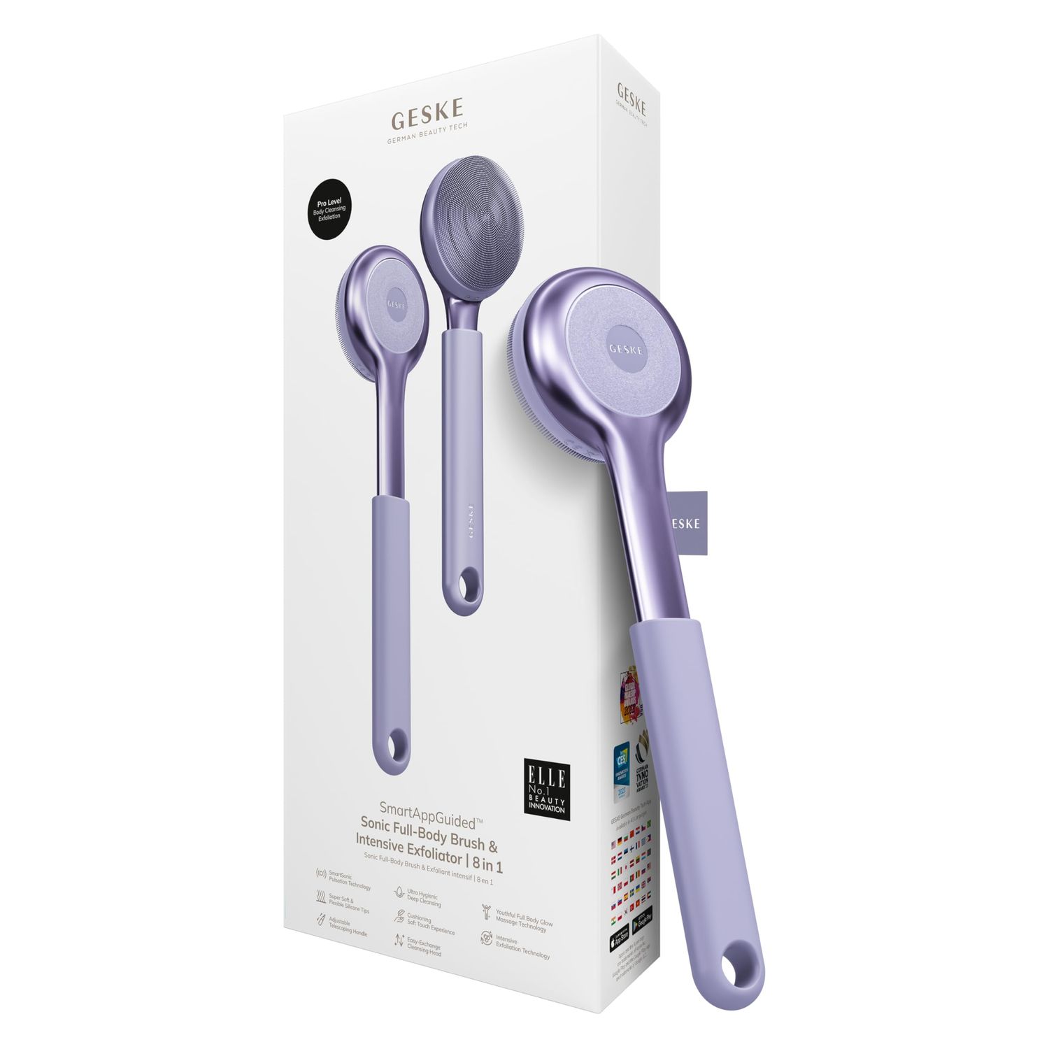 GESKE Sonic Full-Body Brush &amp; Intensive Exfoliator 8 in 1 Electric Body Cleansing Brush With SmartSonic Pulsations Deep Cleansing, Exfoliation, Massage Extendable Handle Rough Skin Remover
