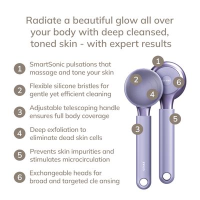 GESKE Sonic Full-Body Brush & Intensive Exfoliator 8 in 1 Electric Body Cleansing Brush With SmartSonic Pulsations Deep Cleansing, Exfoliation, Massage Extendable Handle Rough Skin Remover