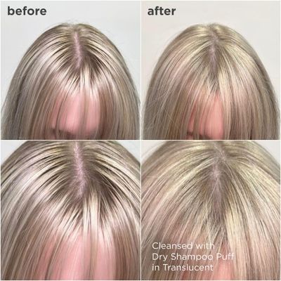 Briogeo Style & Treat Dry Shampoo Puff - Universal for All Hair Colors - Mattifying Dry Shampoo Powder - Non-Aerosol, Talc Free, Benzene Free - 0.5 oz15 g