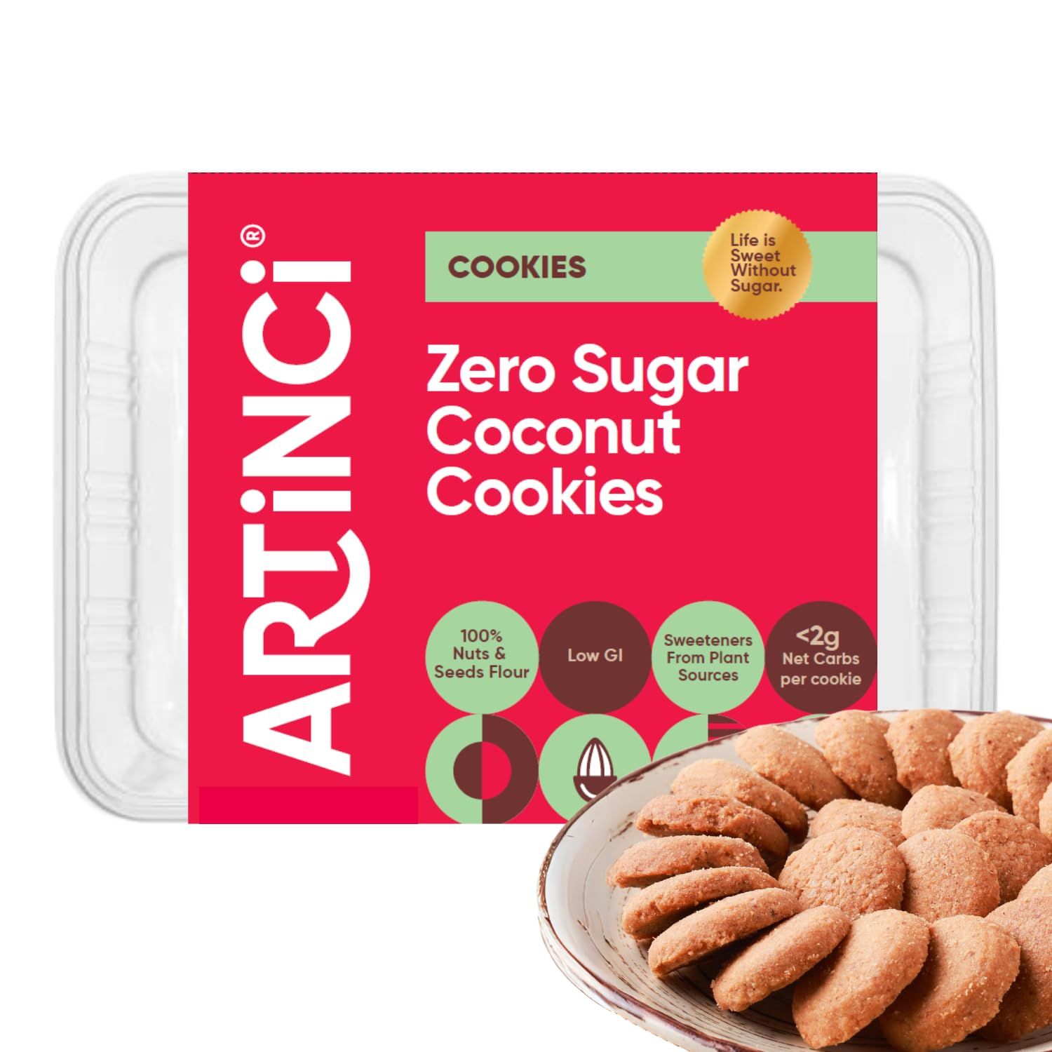 Artinci Coconut Keto Cookies Diabetic Friendly Sugar free Biscuit Diet snacks for Healthy Living FBA_Mixed_Nut_Pack of 1200 g Pack of 1