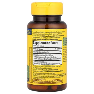 Turmeric 500 mg Capsules, 60 Count for Antioxidant Support
