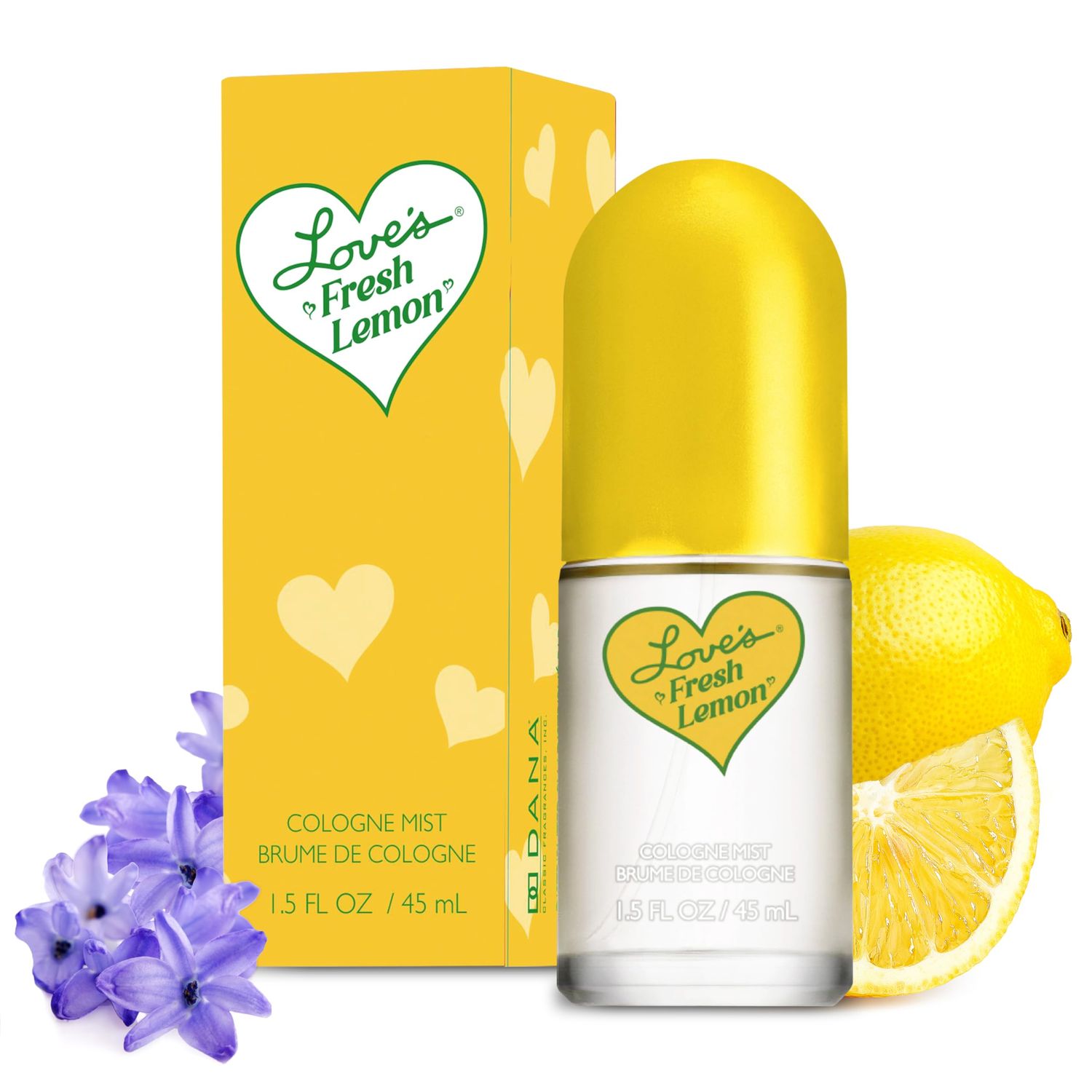 Dana Love&#39;s Fresh Lemon Cologne Mist 1.5 Fl. Oz. Invigorating and Uplifting Lemon Scented Body Mist for Women, Classic Fragrance for Everyday Freshness