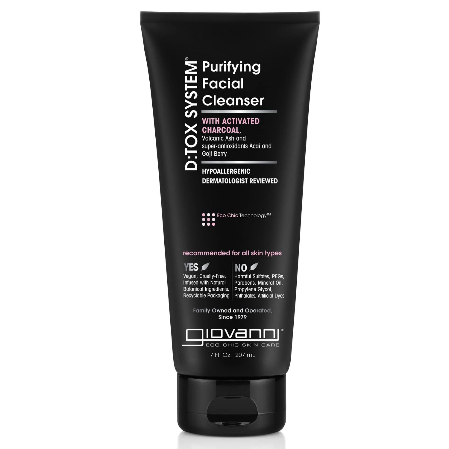 GIOVANNI D:tox System Facial Cleanser - Super Antioxidants Acai and Goji Berry, Activated Charcoal, Removes Impurities for a Beautiful Complexion, Hypoallergenic, Dermatologist Tested - 7 Fl Oz