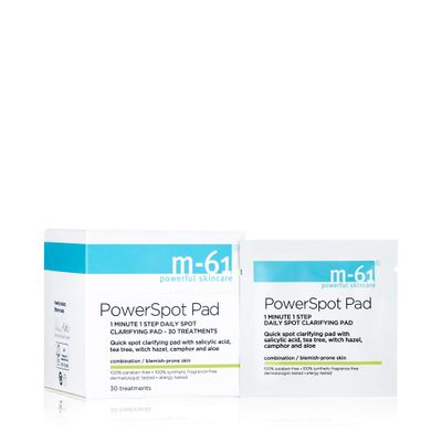 m-61 Powerspot Pads Quick Spot Clarifying Pad With Salicylic Acid, Tea Tree, Witch Hazel, Aloe. For Blemish-Prone Skin - 30 Treatments