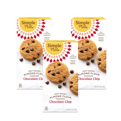 Simple Mills Almond Flour Soft Baked Cookies, Chocolate Chip - Gluten Free, Healthy Snacks, Made with Organic Coconut Oil, Plant Based, 6.2 Ounce Pack of 3