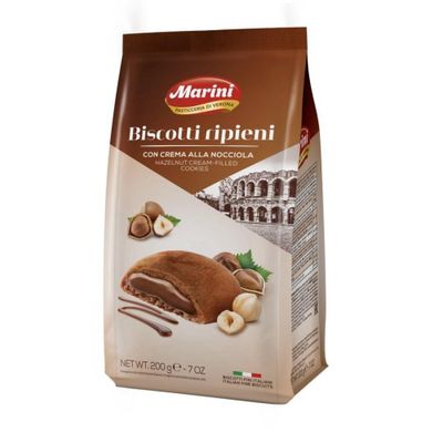 Marini Pasticceria Di Verona Classic Cookies - Authentic Italian Hazelnut-Filled Cream Cookies - Crunchy Golden Healthy Cookies with Smooth Hazelnut Center - Ideal for Gifting or Sharing - 3 Pack