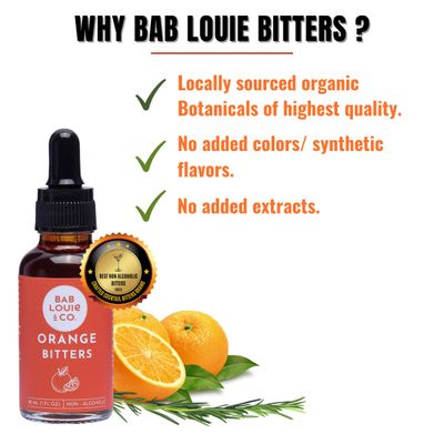 Bab Louie & Co. Non-Alcoholic Bitters Set - Cherry, Orange, Aromatic Bitters for Cocktails, Mocktails, Whiskey - 30ml1oz Each, Non-Alcoholic Drinks - Natural Mixers - Makes 30 Drinks - Bar Essentials