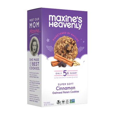 Maxine&#39;s Heavenly Cinnamon Oatmeal Raisin Cookies Gluten Free, Made with Oats, Sweetened with Coconut Sugar &amp; Dates Tasty Low Sugar Vegan Dessert 7.2 Ounces Each 1 pack