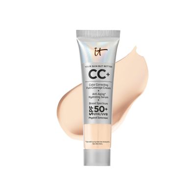 IT Cosmetics CC Cream Travel Fair Warm - Full-Coverage Foundation With SPF 50, Color Corrector &amp; Anti-Aging Serum, Formulated With Niacinamide &amp; Hyaluronic Acid, Natural Finish, 0.4 fl oz