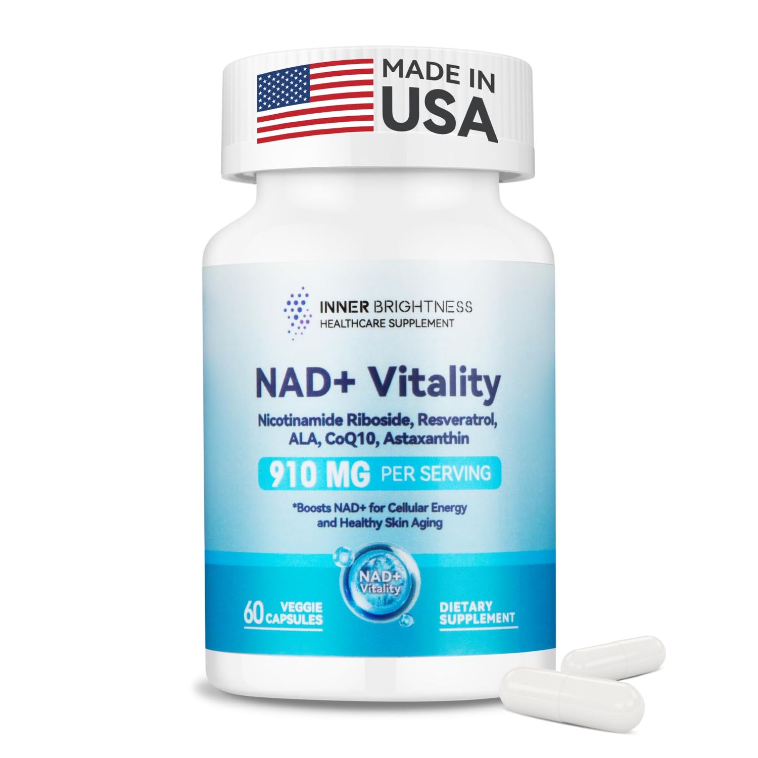 NAD Supplement for Women, with 900MG Nicotinamide Riboside NR, Resveratrol, CoQ10, Alpha-Lipoic Acid, Astaxanthin - Supports Cellular Energy &amp; Repair, Healthy Aging - 60 Vegetarian Capsules