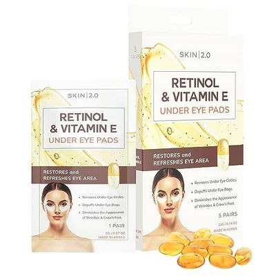 Retinol &amp; Vitamin E Under Eye Patches - Dermatologist Tested - Anti-Aging - Depuffing, Reduce Fine Lines &amp; Wrinkles, Dark Circles - Natural Ingredients - Korean Skin Care - All Skin Types - 5 Pairs