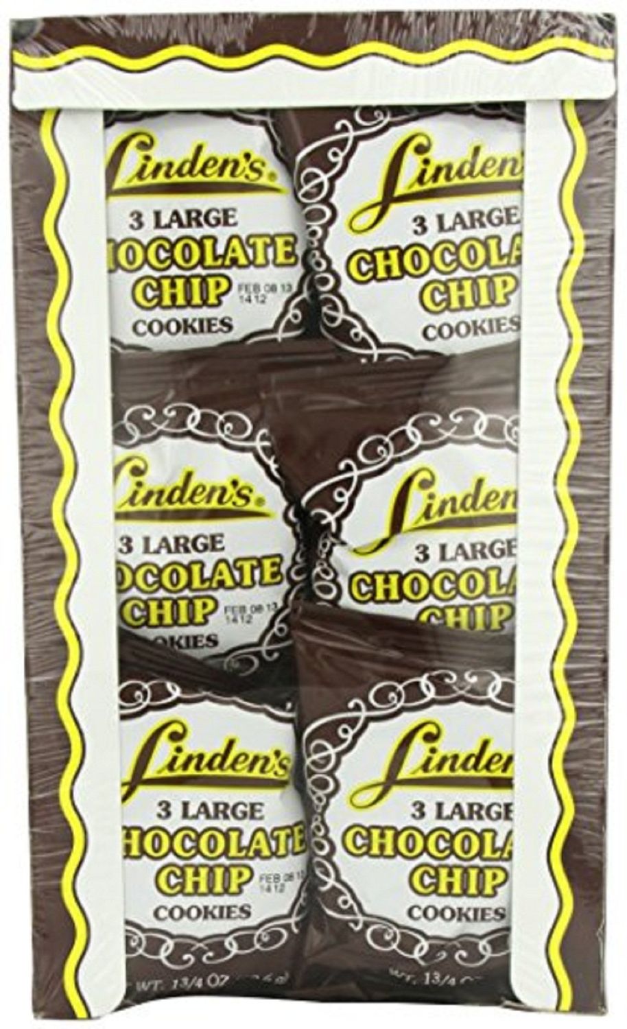 Linden&#39;s Chocolate Chip Cookies, Packs of 3 Large Cookies, 18 Packs Per Case, 2 Cases Per Order, 36 Cookies Packs Total