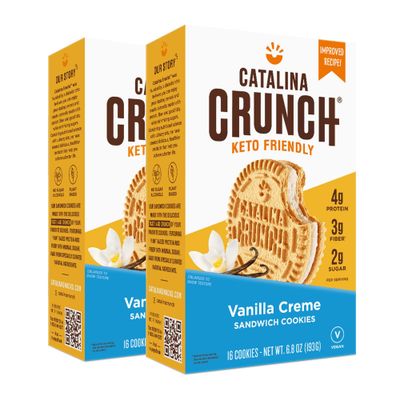 Catalina Crunch Vanilla Creme Sandwich Cookies, Healthy Snacks for Kids &amp; Adults, Vegan, Low Sugar 2g, Low Carb, High Protein 4g &amp; Fiber 3g, Keto Friendly, Plant Based, 6.8 oz Pack of 2