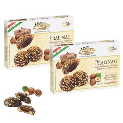 Fratelli Fiori Pralinati Chocolate Cookies - Authentic Italian Cookies with Creamy Hazelnut Center - Gourmet Cookies Ideal for Coffee, Tea, &amp; Dessert - 2-Pack 140g