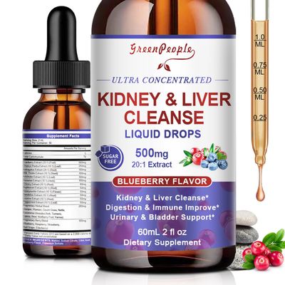 GREENPEOPLE 27-in-1 Kidney Cleanse Detox &amp; Repair Drops - 20:1 Cranberry Extract &amp; Chanca Piedra - Urinary Tract &amp; Liver Cleanse - Vegan Kidney Support Supplement - Alcohol-Free, Non-GMO 2 Oz 1 Pack