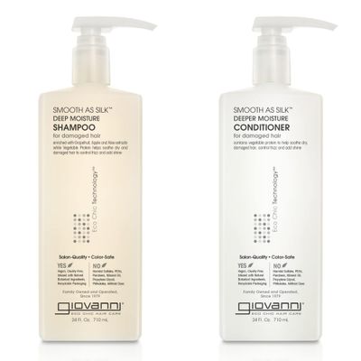 GIOVANNI HAIR CARE PRODUCTS Giovanni Smooth as Silk Deeper Moisture Shampoo &amp; Conditioner Set, 24 Oz. Calms Frizz, Detangles, Wash &amp; Go, Co Wash, No Parabens, Color Safe, 24 fluid_ounces