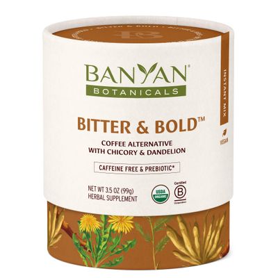 Banyan Botanicals Bitter &amp; Bold - Organic Caffeine-Free Herbal Coffee Alternative - Milk Thistle, Chicory, and Dandelion Coffee Alternative - 3.5 oz, 16 servings - Fair for Life, Non-GMO, Vegan