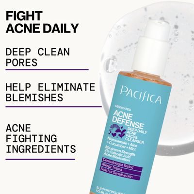Pacifica Acne Defense Face Wash - Deep Pore Purifying Face Cleanser - w 2 Salicylic Acid, Pore Reducing Niacinamide & Inflammation Reducing Cucumber - for Sensitive Skin Vegan Dermatologist Tested