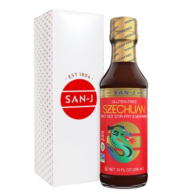 San-J Gluten Free Szechuan Cooking Sauce - Szechuan Sauce, Szechuan Dipping Sauce, Hot &amp; Spicy Marinade &amp; Stir Fry Sauce, Kosher, Non-GMO, No Artificial Preservatives - 10 Fl Oz