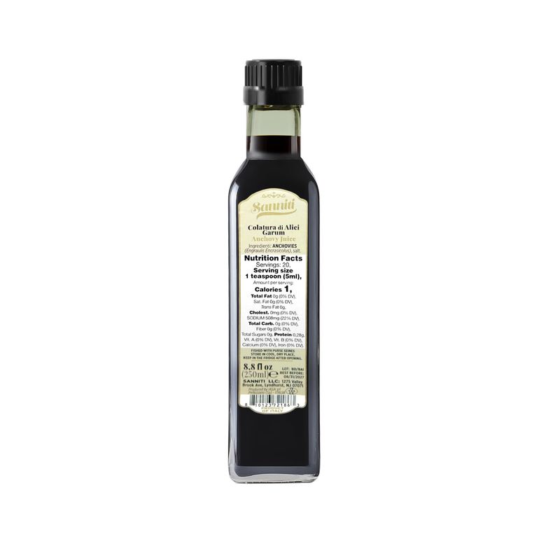 Sanniti Colatura di Alici Anchovy Juice Extract Italian Fish Sauce Ancient Garum Product of Italy 250 ml 8.8 fl oz