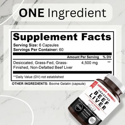 Ancient Origins Grass Fed Beef Liver Capsules, Supports Energy Production, Cleansing, Digestion, Immunity and Full Body Wellness, Non GMO, Freeze Dried Liver Support Supplement, 360 Capsules