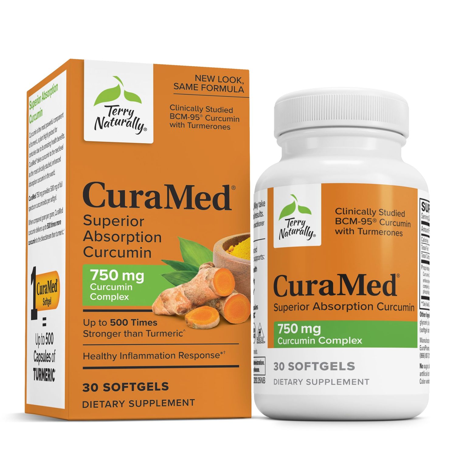 Terry Naturally CuraMed 750mg - Antioxidant Supplement for Brain &amp; Heart Health Support - Dietary Supplement with High-Potency Curcumin Complex - Kidney, Liver &amp; Immune Health Support - 30 Softgels