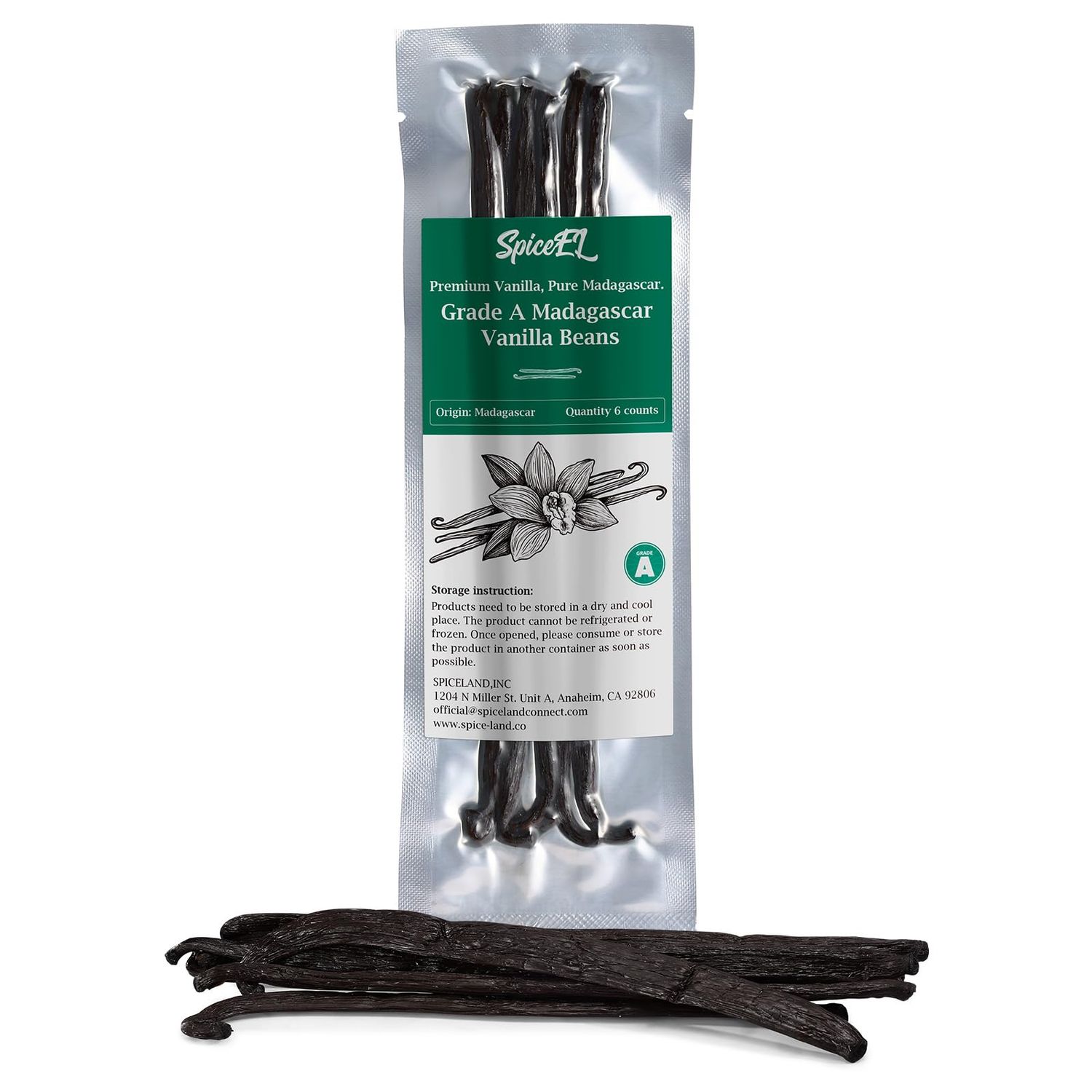 SPICEEL Madagascar Vanilla Beans Whole Grade A Vanilla Pods for Making Extract, Whole 5 - 7 Vanilla Beans for Baking, 6 Counts