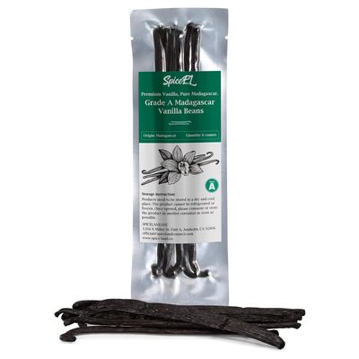 SPICEEL Madagascar Vanilla Beans Whole Grade A Vanilla Pods for Making Extract, Whole 5 - 7 Vanilla Beans for Baking, 6 Counts